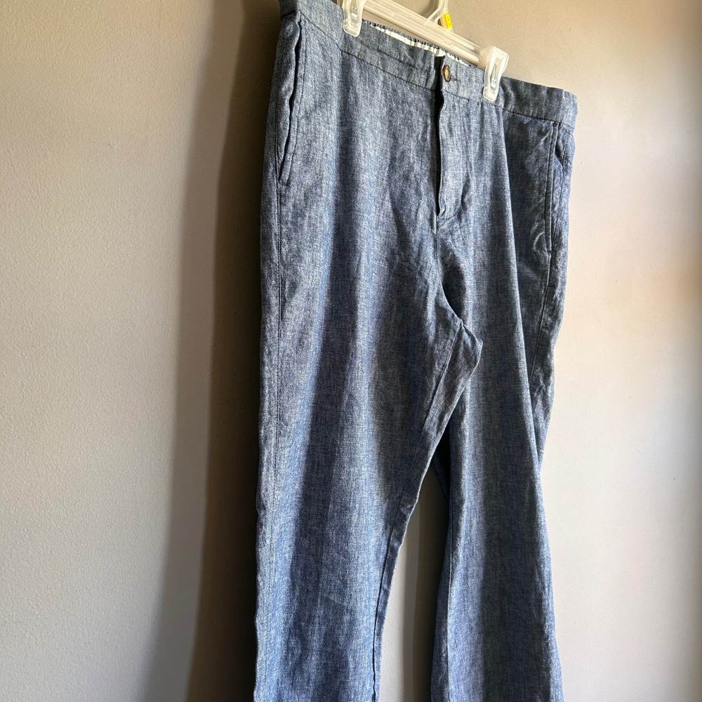 Old Navy Mens Blue Linen Blend Chambray Straight Leg Pants Size L 36x31 - Picture 3 of 8